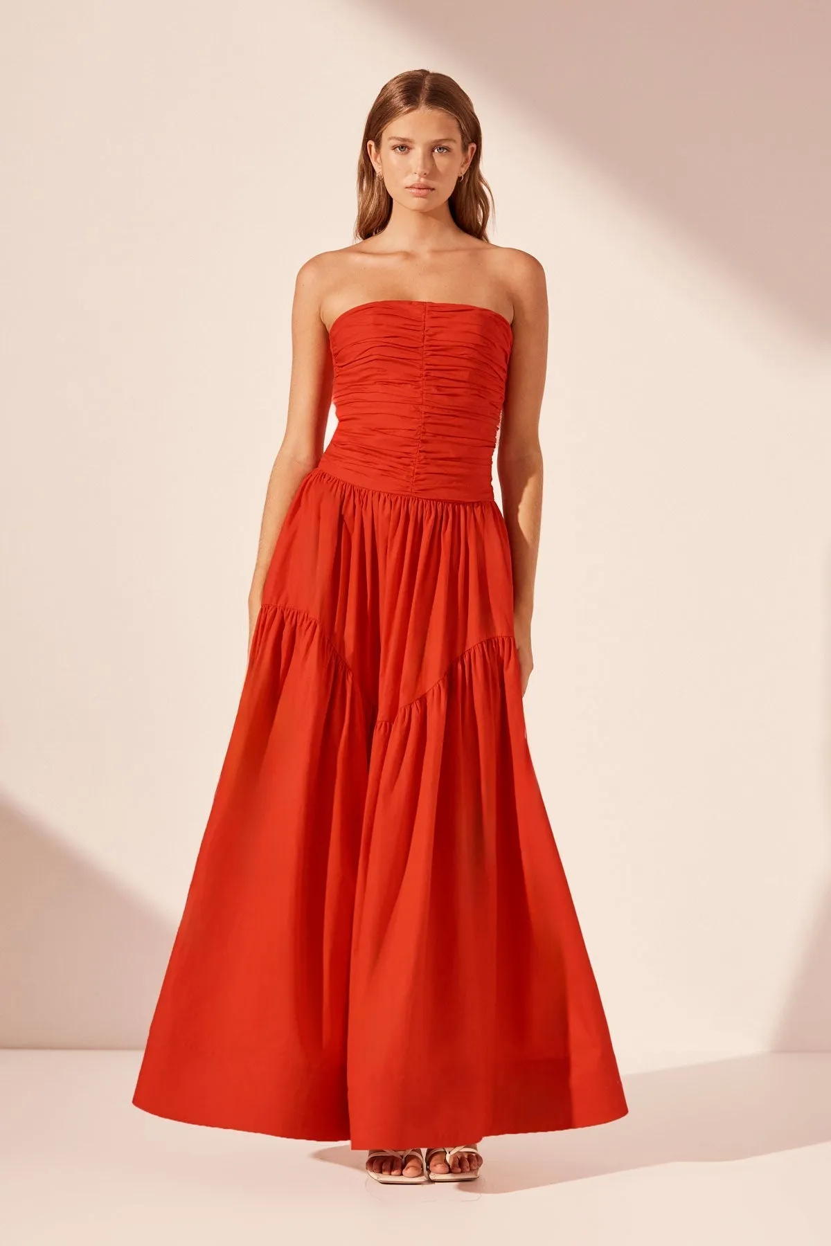 MAIORI CONTOUR RUCHED MAXI DRESS - SAILOR RED