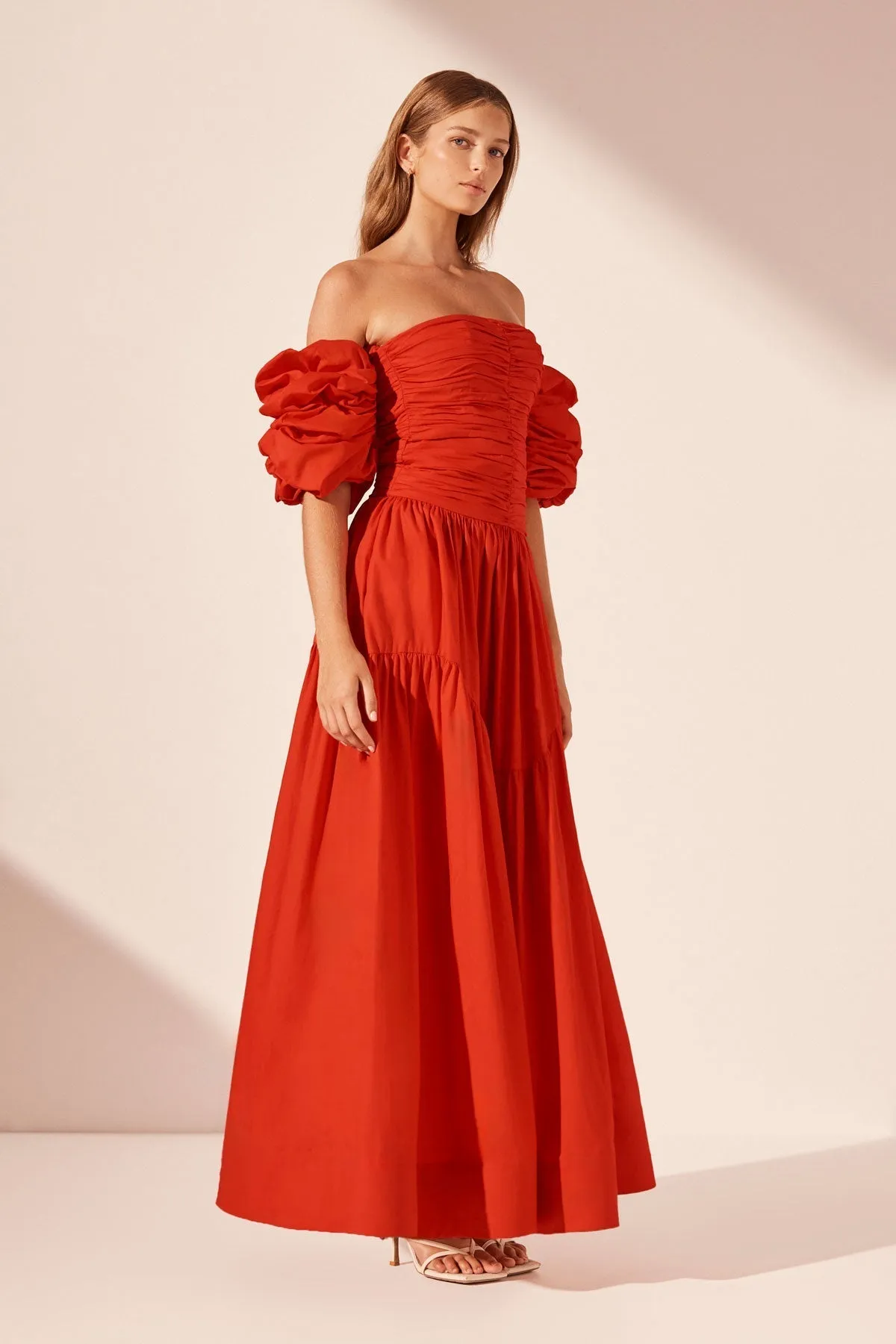 MAIORI CONTOUR RUCHED MAXI DRESS - SAILOR RED