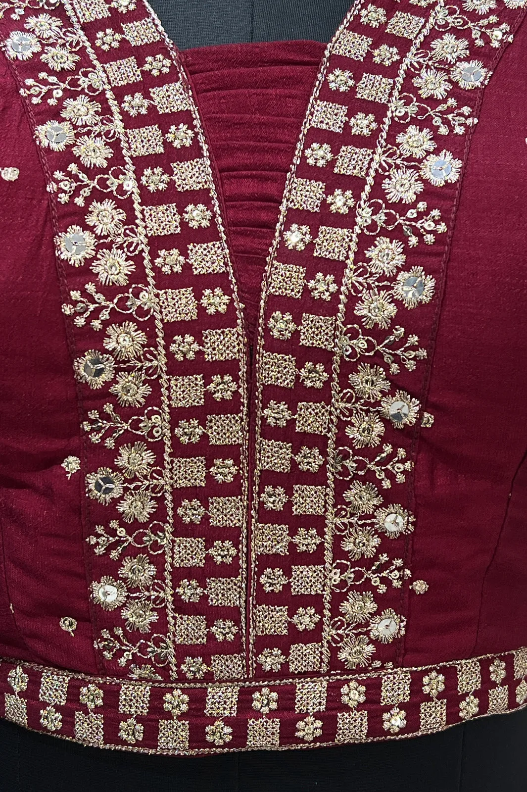 Maroon Zari and Sequins work Crop Top Lehenga