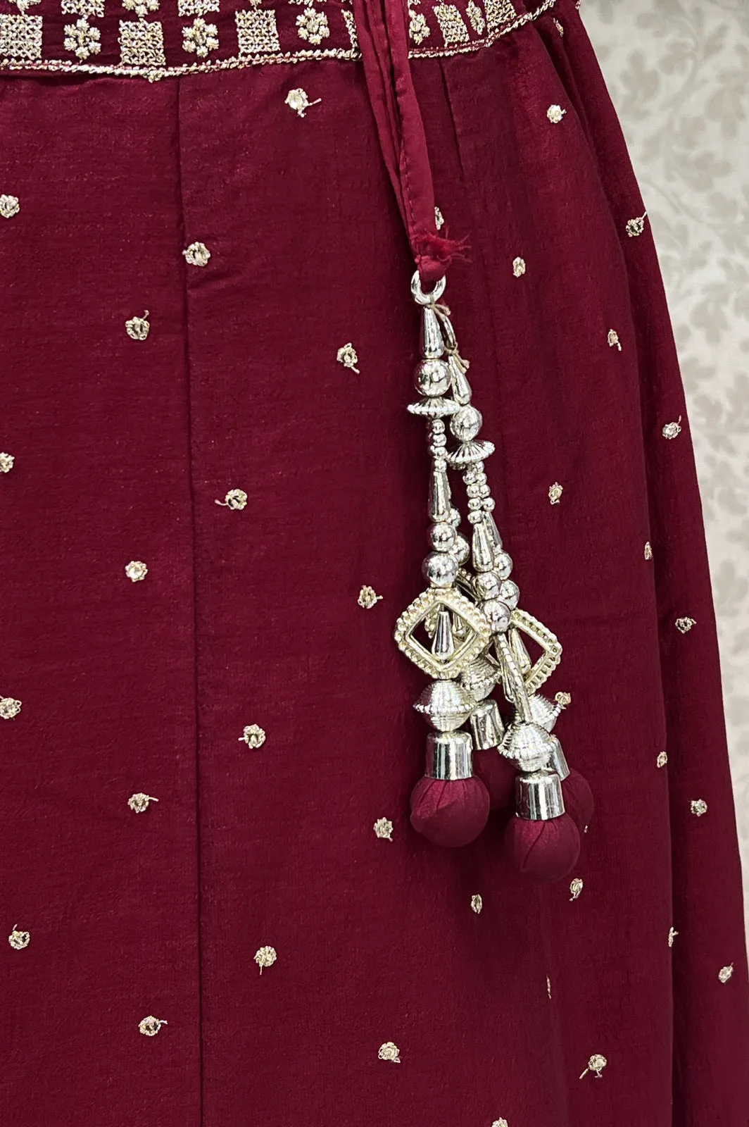 Maroon Zari and Sequins work Crop Top Lehenga