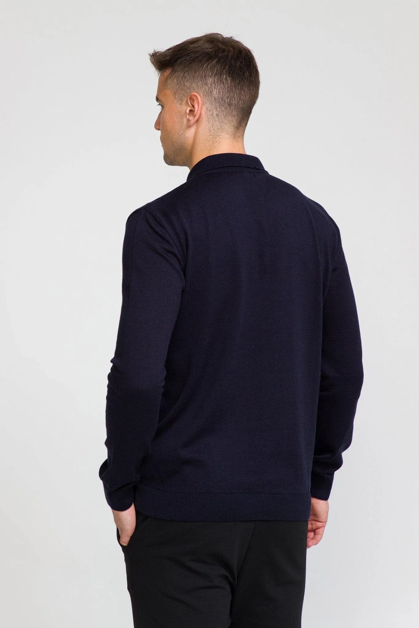 Melange Blend L/S Polo - Navy