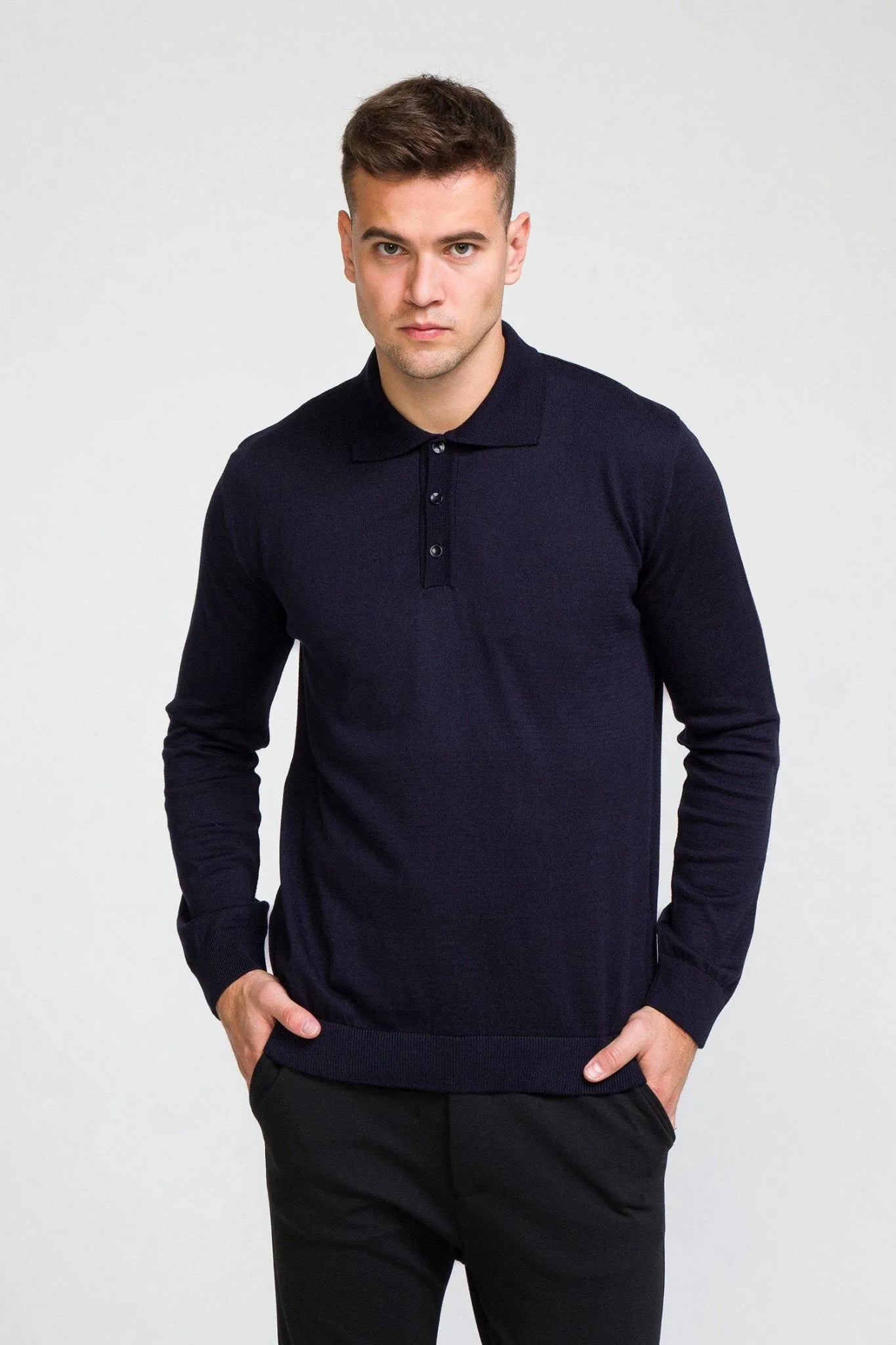 Melange Blend L/S Polo - Navy