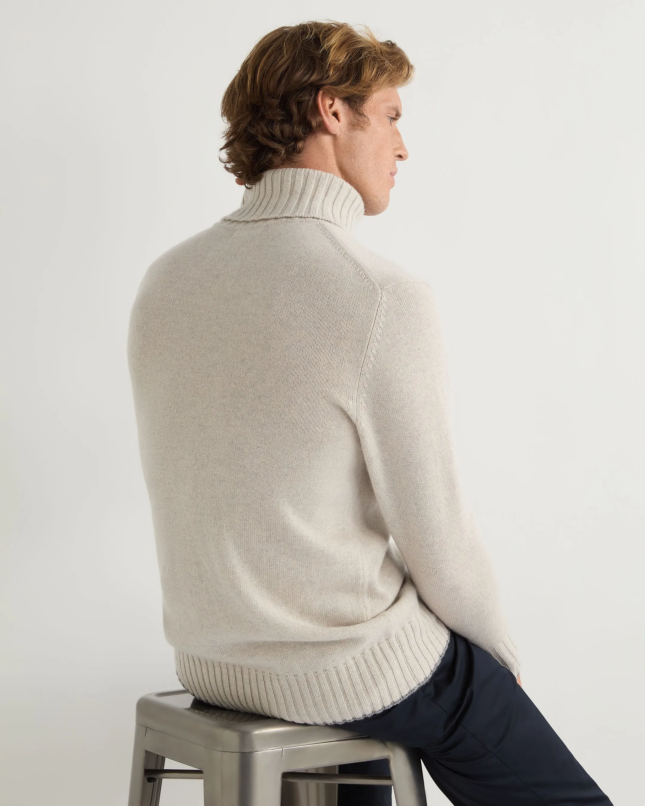 Men's Brompton Roll Neck Cashmere Jumper Pebble Grey