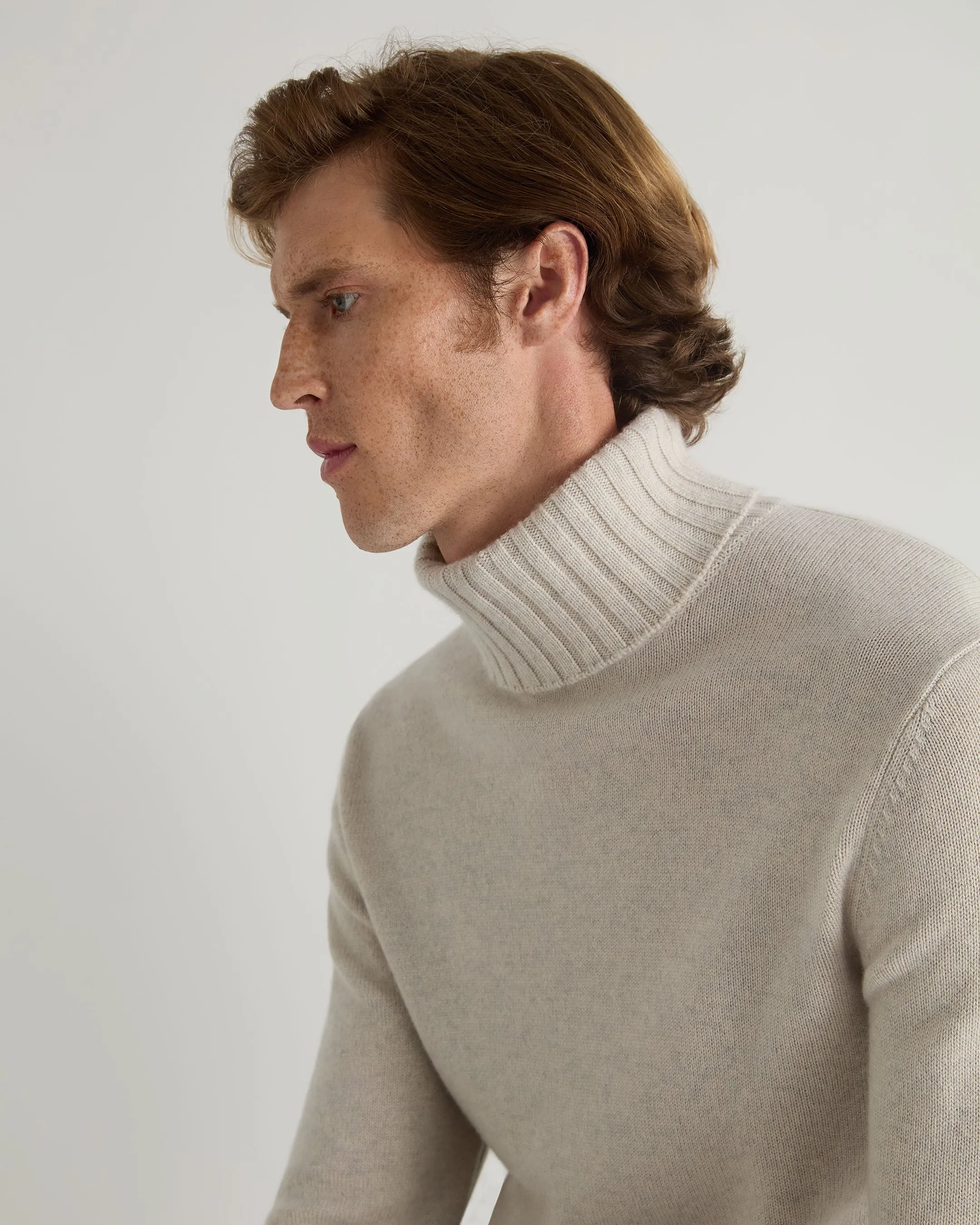 Men's Brompton Turtle Neck Cashmere Sweater Pebble Grey