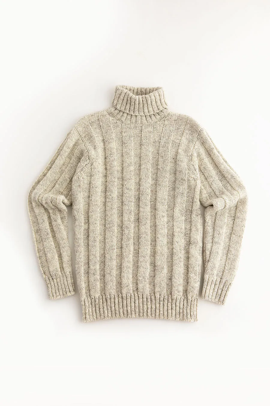 Mens Natural Ribbed Polo Neck Jumper - undyed