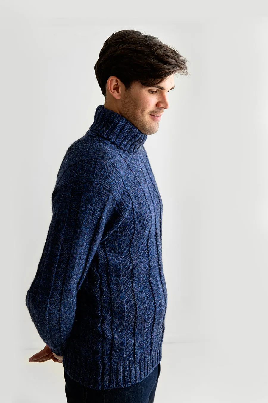 Mens Ribbed Polo Neck Jumper - blue