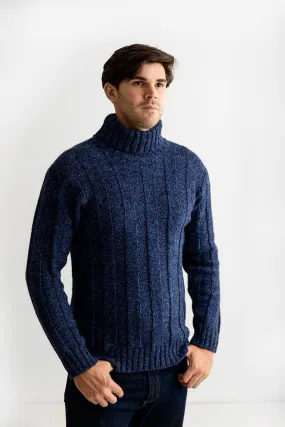 Mens Ribbed Polo Neck Jumper - blue