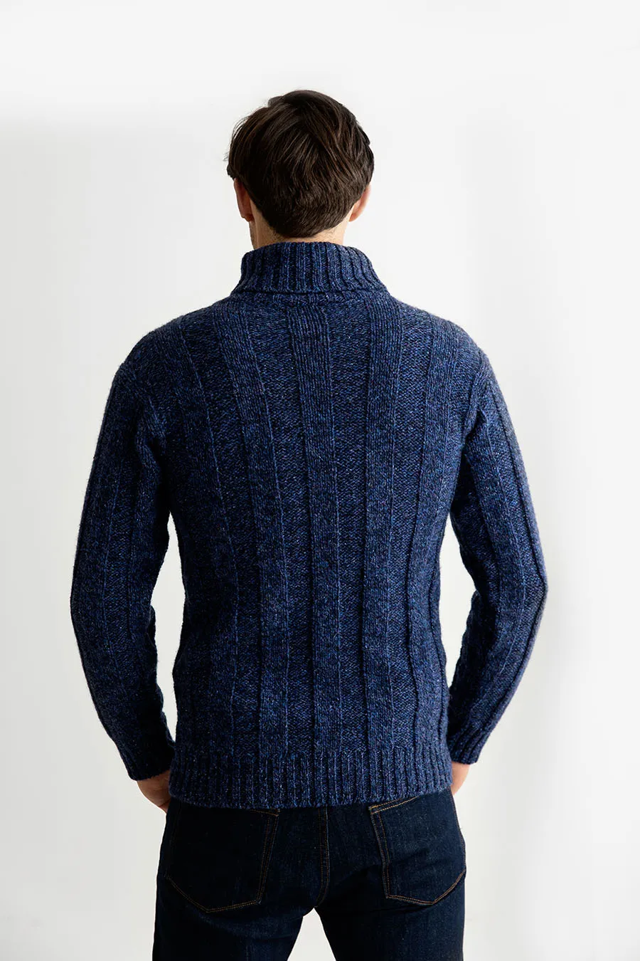 Mens Ribbed Polo Neck Jumper - blue