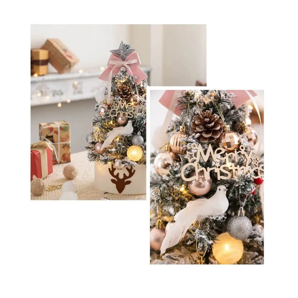 Mini Christmas Tree Set with Balls and Tree Ornaments for Ready Set Up, Ht 60cm - Pink & Gold Decor