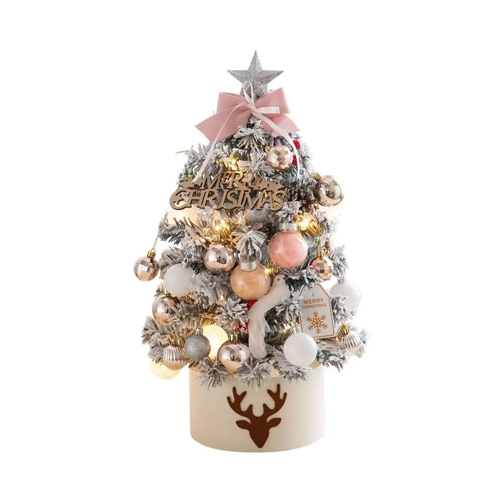 Mini Christmas Tree Set with Balls and Tree Ornaments for Ready Set Up, Ht 60cm - Pink & Gold Decor