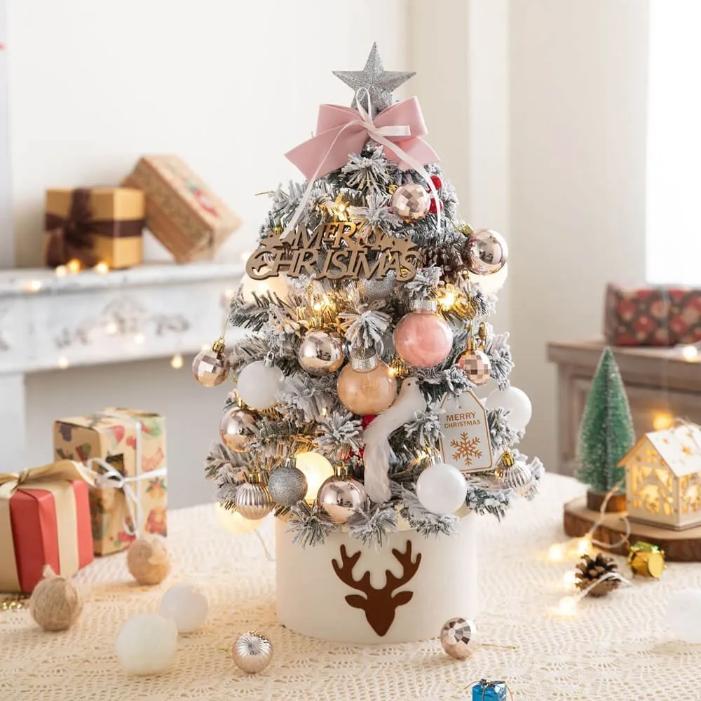 Mini Christmas Tree Set with Balls and Tree Ornaments for Ready Set Up, Ht 60cm - Pink & Gold Decor