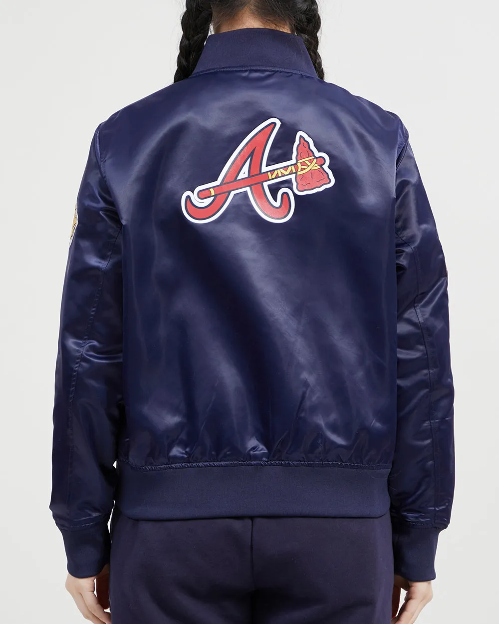 MLB ATLANTA BRAVES CLASSIC WOMEN'S SATIN JACKET (MIDNIGHT NAVY)