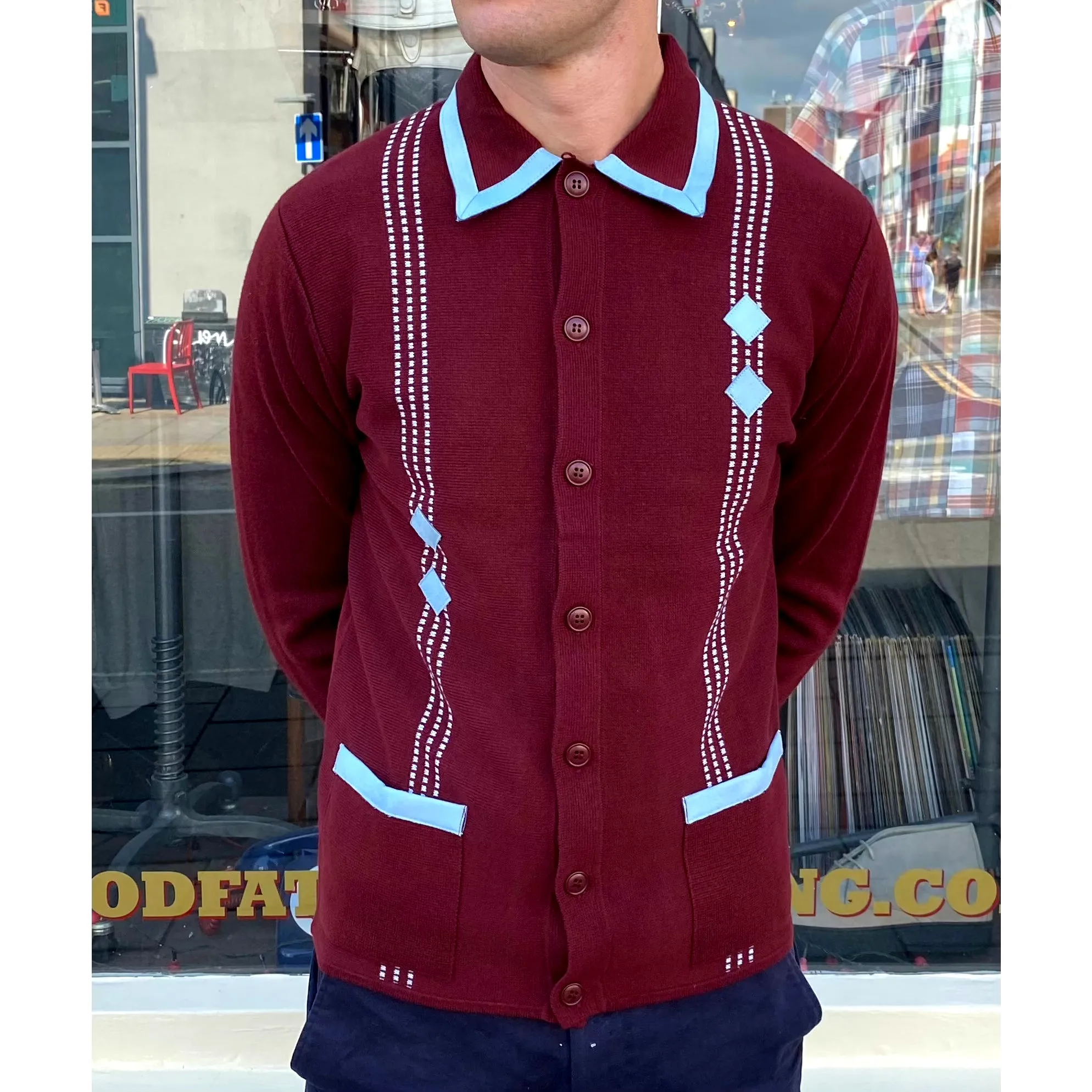 Mr Bridger - Archive Diamond Cabernet Long Sleeve - Polo Knit