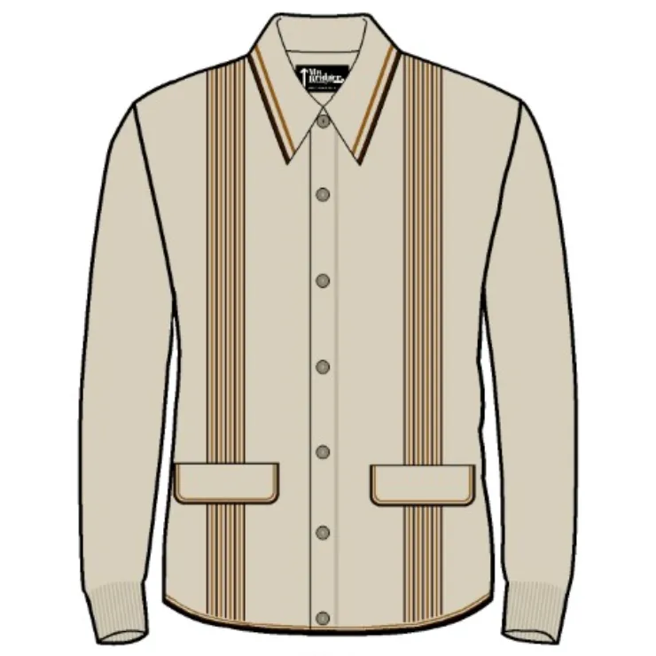 Mr Bridger - 'Augustus' Stone, Amber & Chocolate Border Stripe L/S - Polo Knit