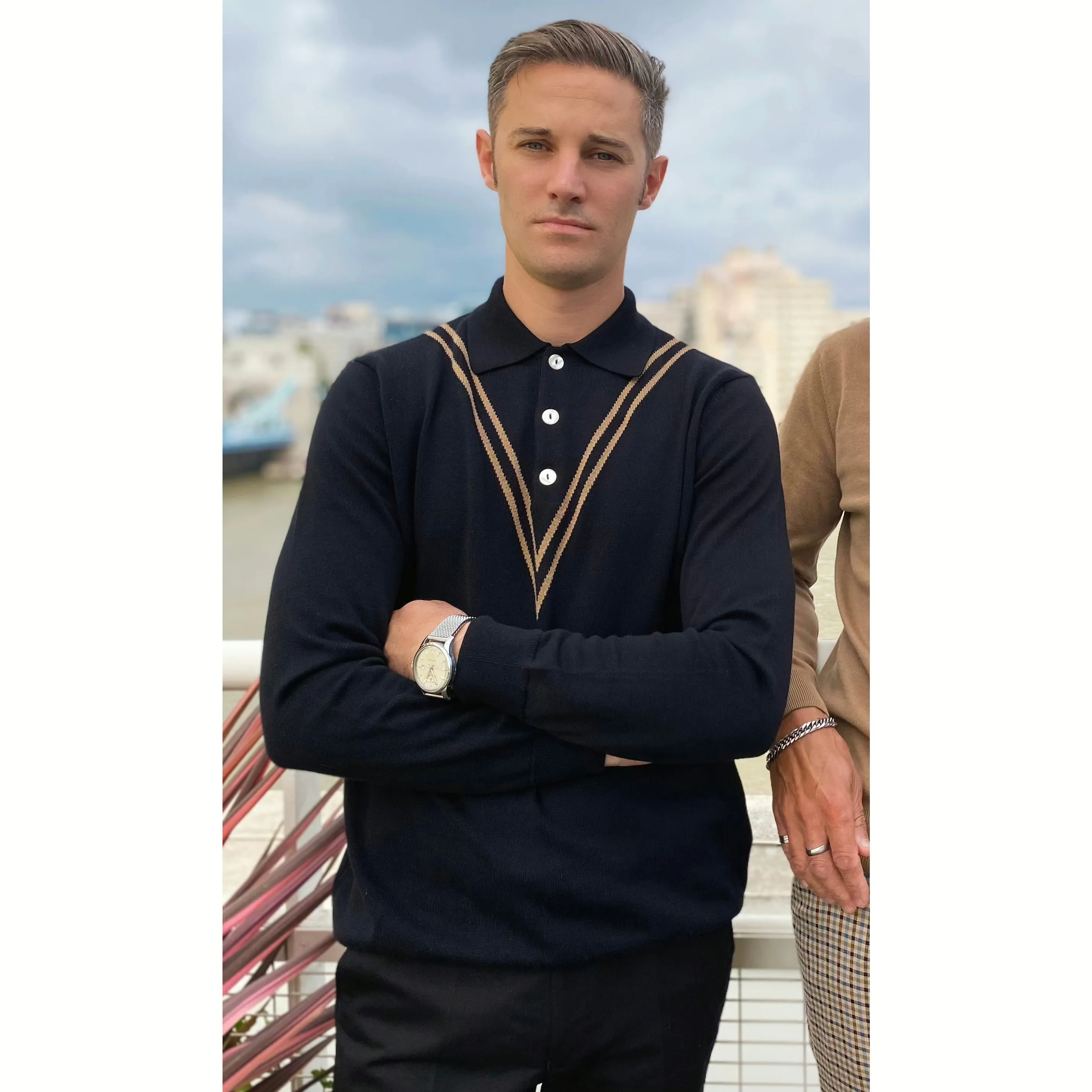 Mr Bridger - The 'Chet' Black & Ecru - Polo Knit