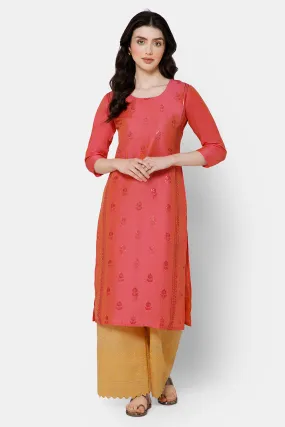 Mythri Women's Ethnic wear with Sequins Embroidery - Peach - E039