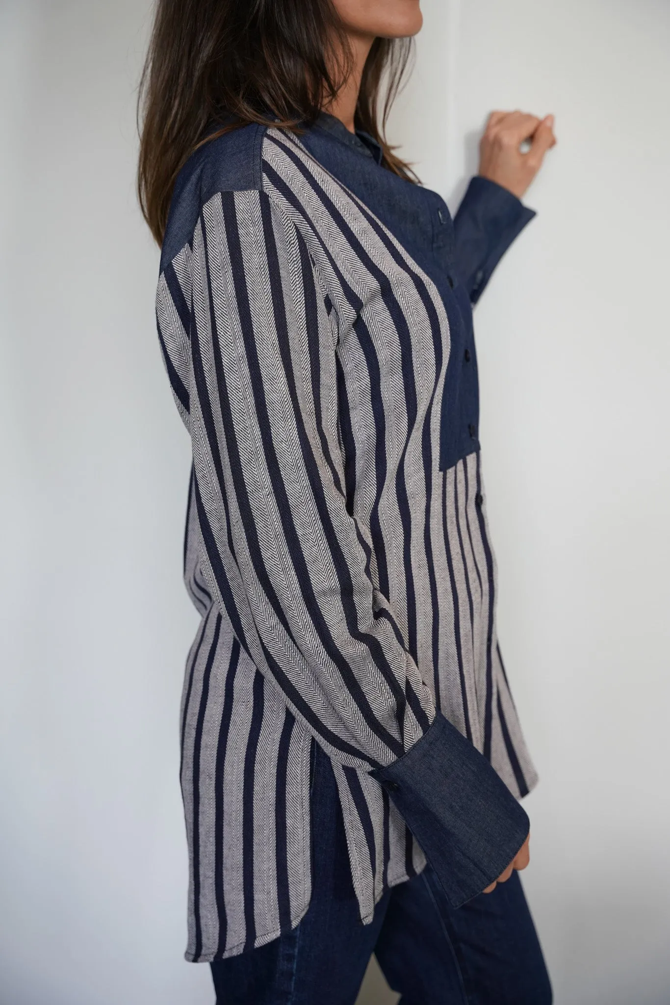 Navy Stripe Bib Shirt