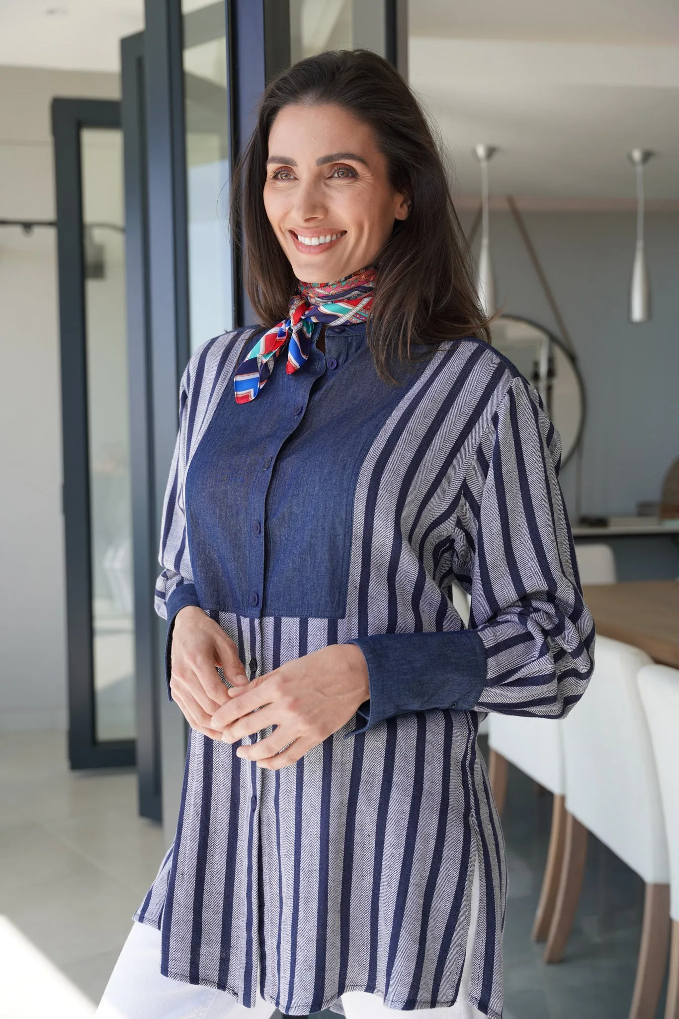 Navy Stripe Bib Shirt