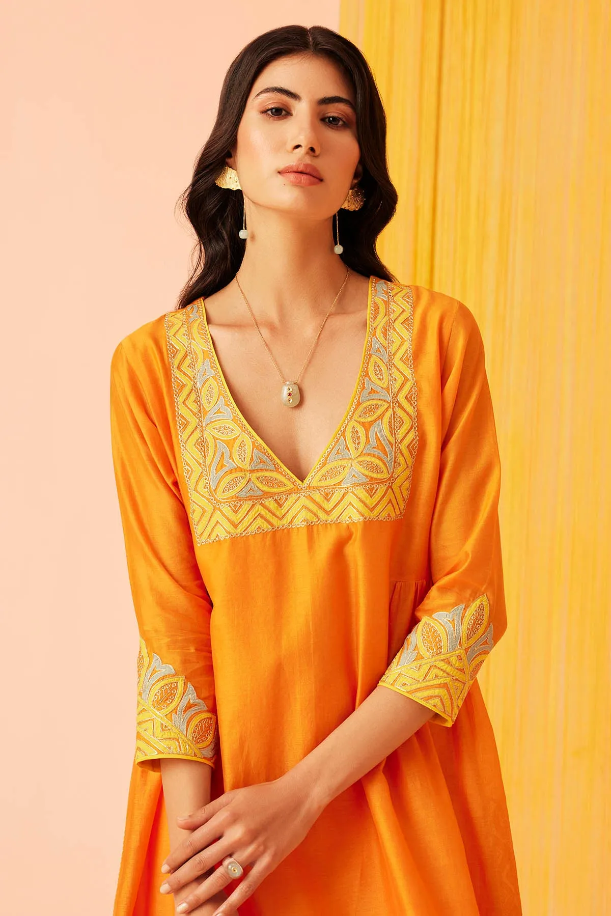 Orange Musings V-neck Kurta Set