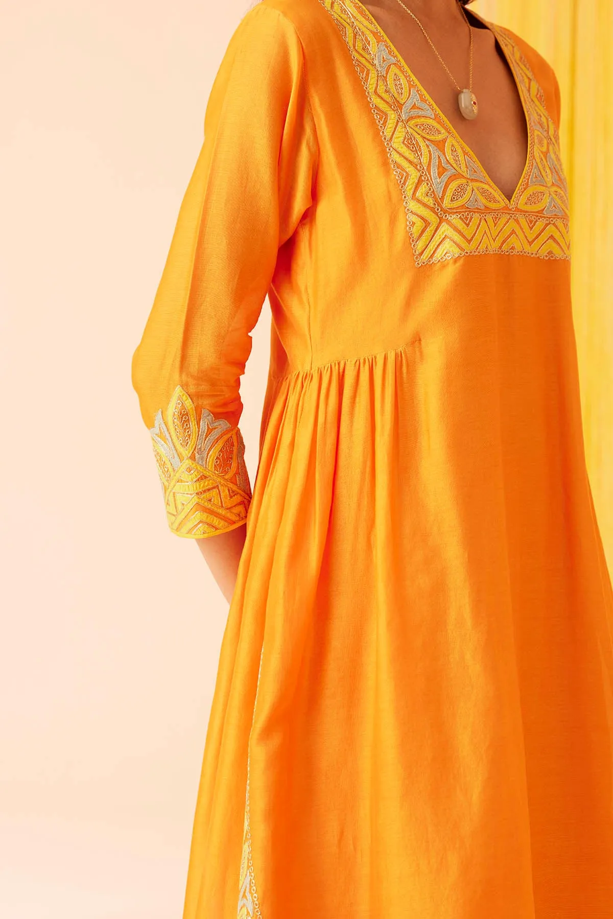 Orange Musings V-neck Kurta Set