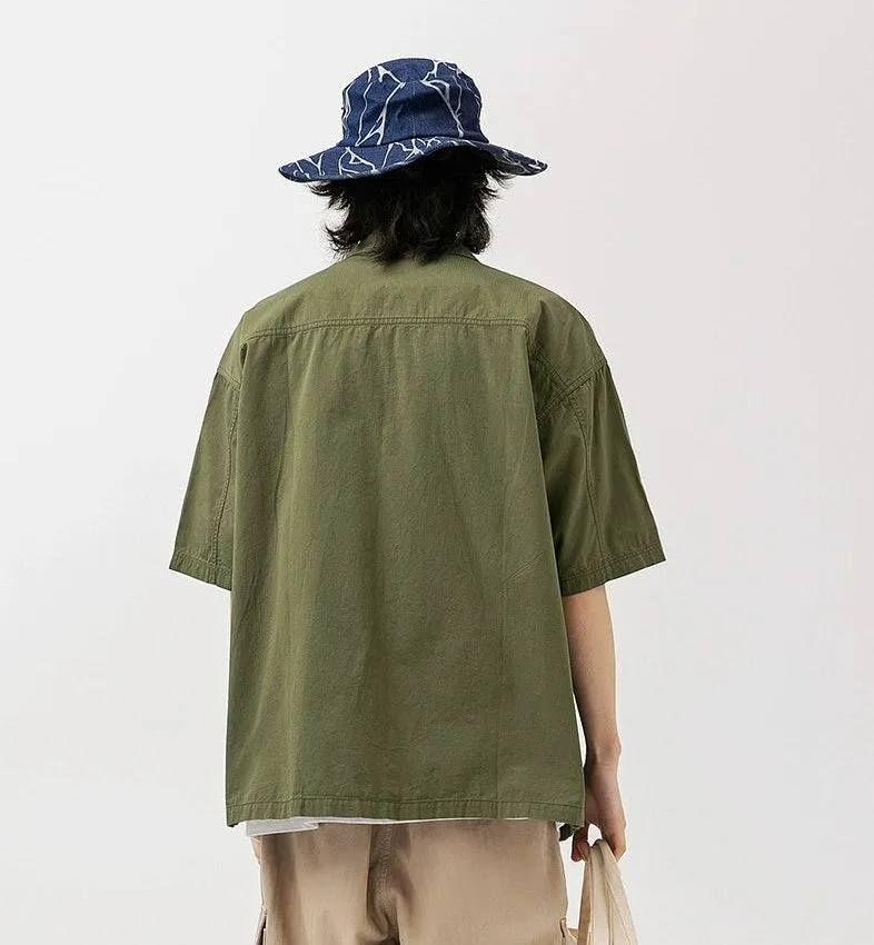 Oversized Button-Up Shirt with Utility Chest Pockets