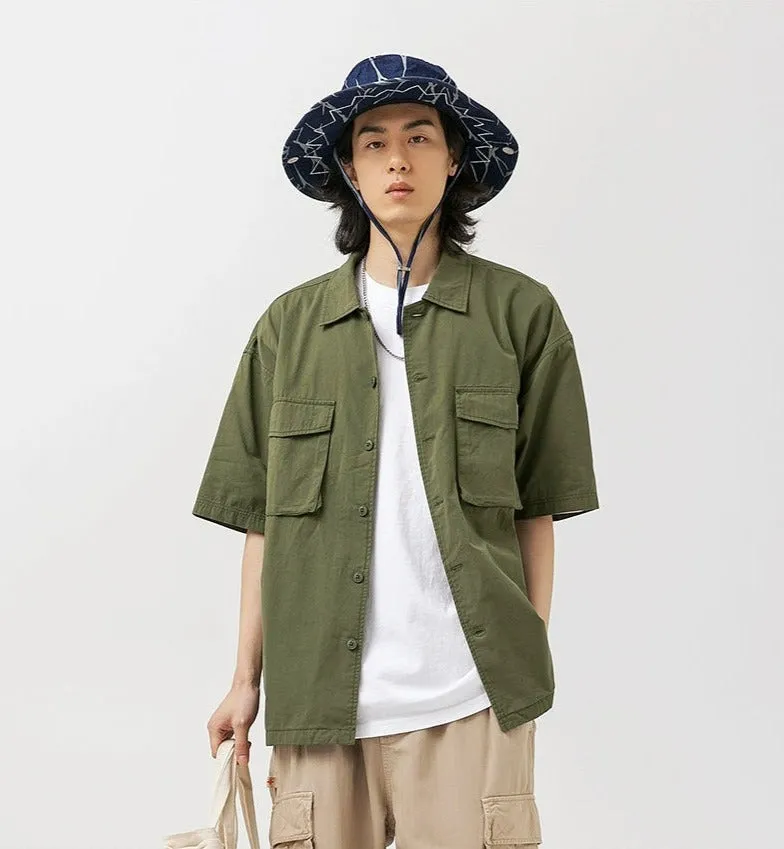 Oversized Button-Up Shirt with Utility Chest Pockets