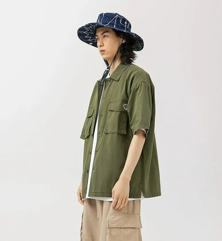 Oversized Button-Up Shirt with Utility Chest Pockets