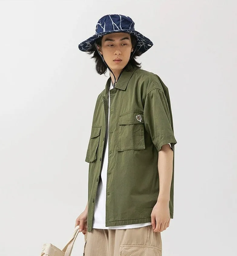 Oversized Button-Up Shirt with Utility Chest Pockets