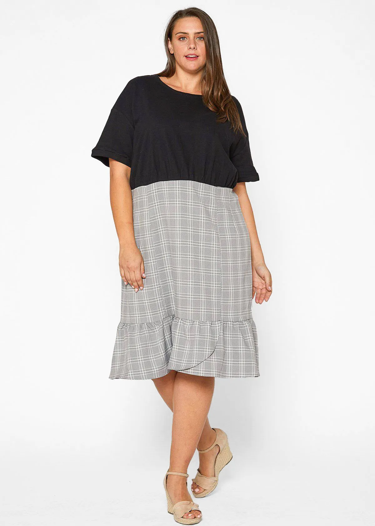 Plus Size Glen Plaid Mermaid Dress in Black