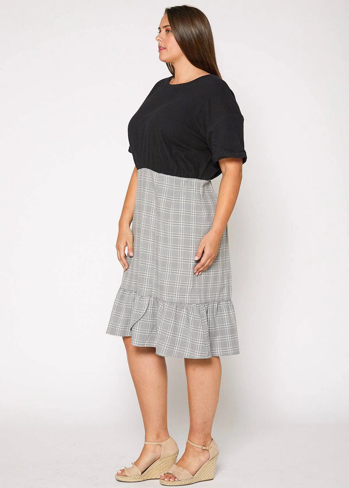 Plus Size Glen Plaid Mermaid Dress in Black