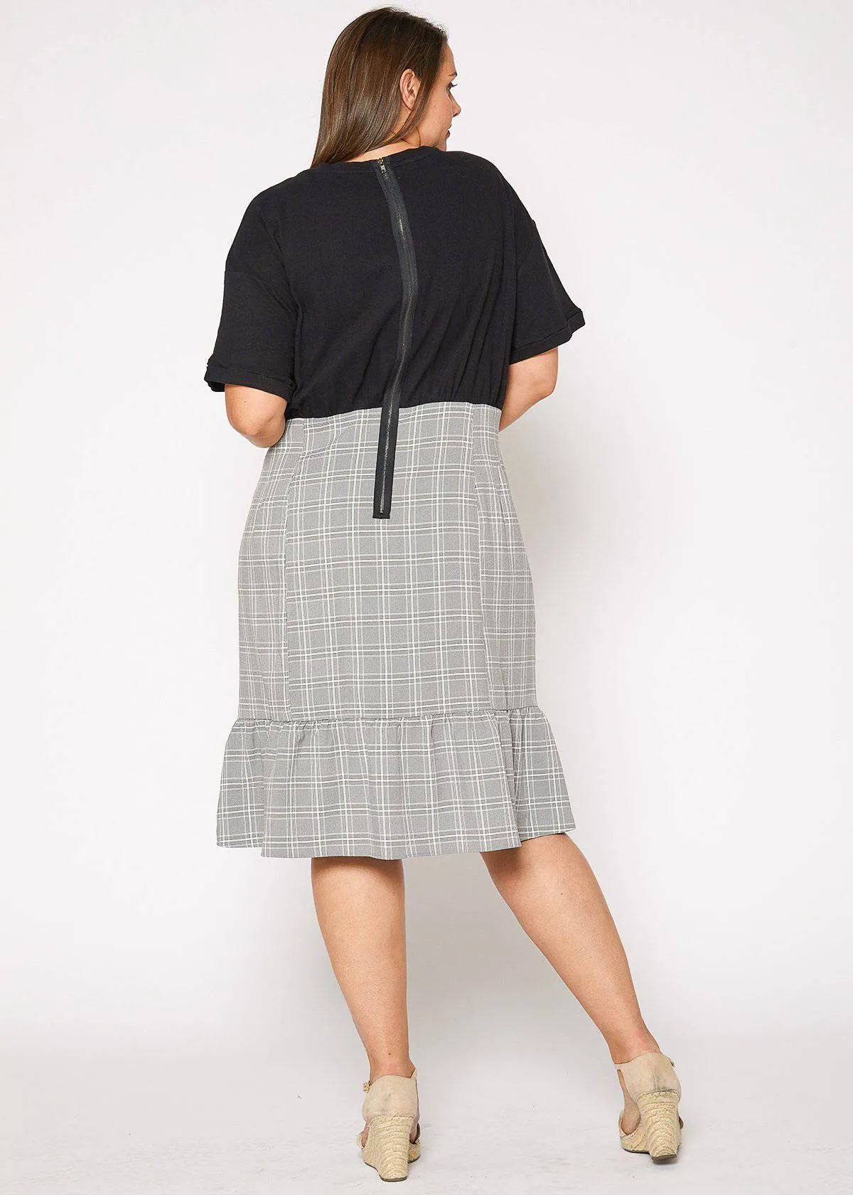 Plus Size Glen Plaid Mermaid Dress in Black