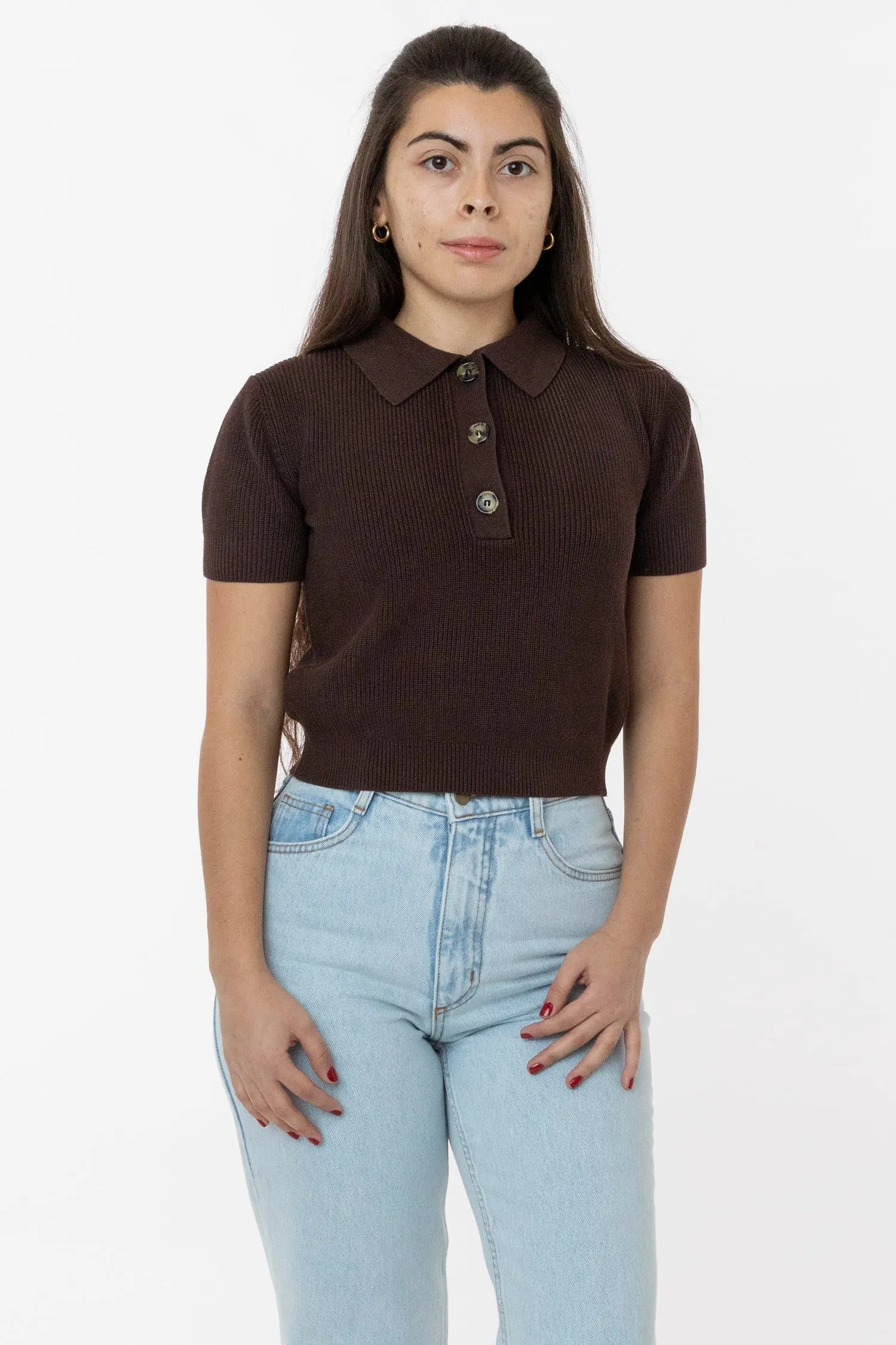 RFK46GD - Cotton Short Sleeve Cropped Polo Sweater