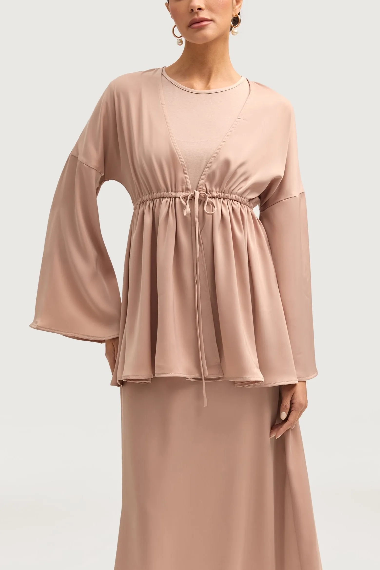 Samia Satin Tie Front Top - Cafe au Lait