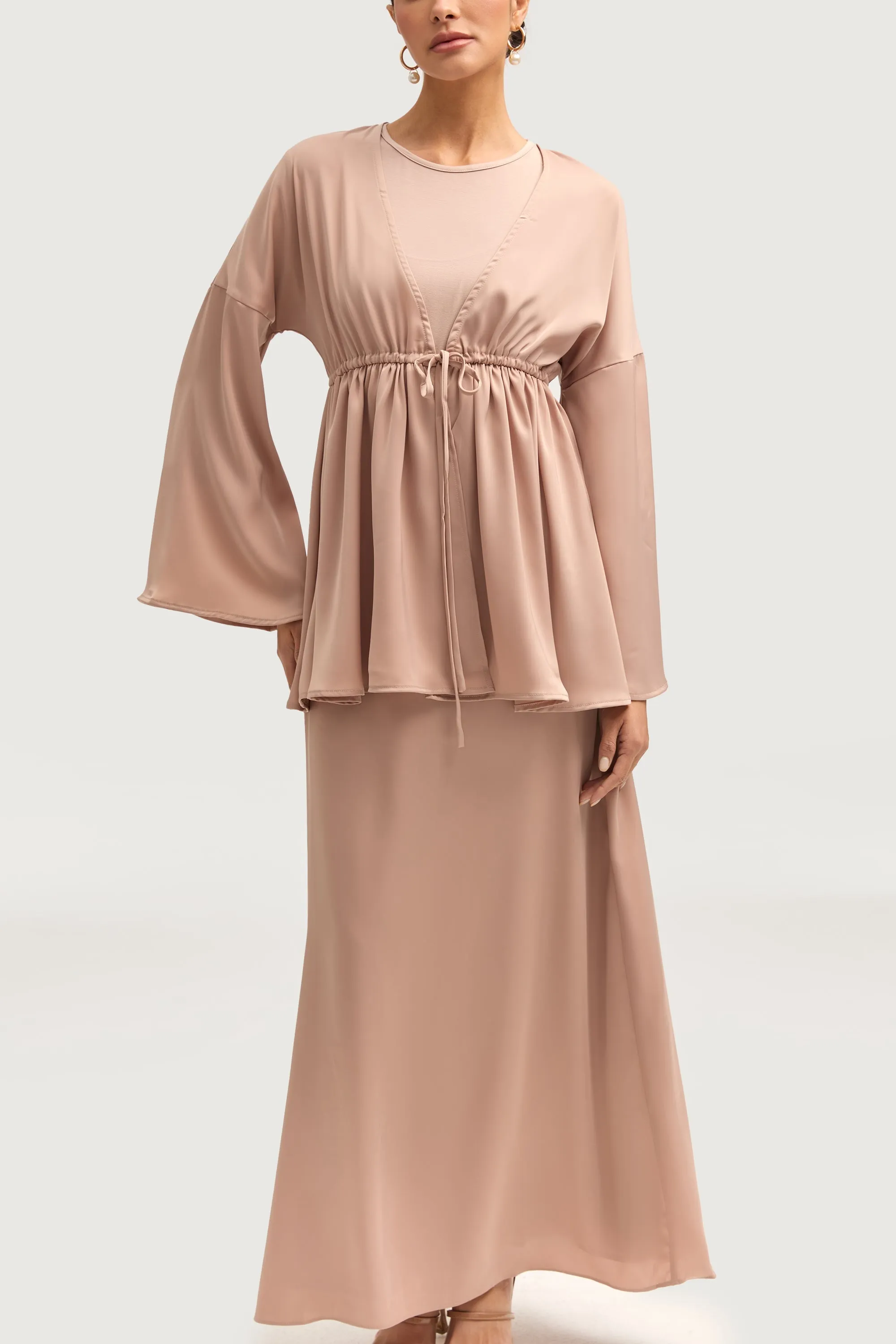 Samia Satin Tie Front Top - Cafe au Lait