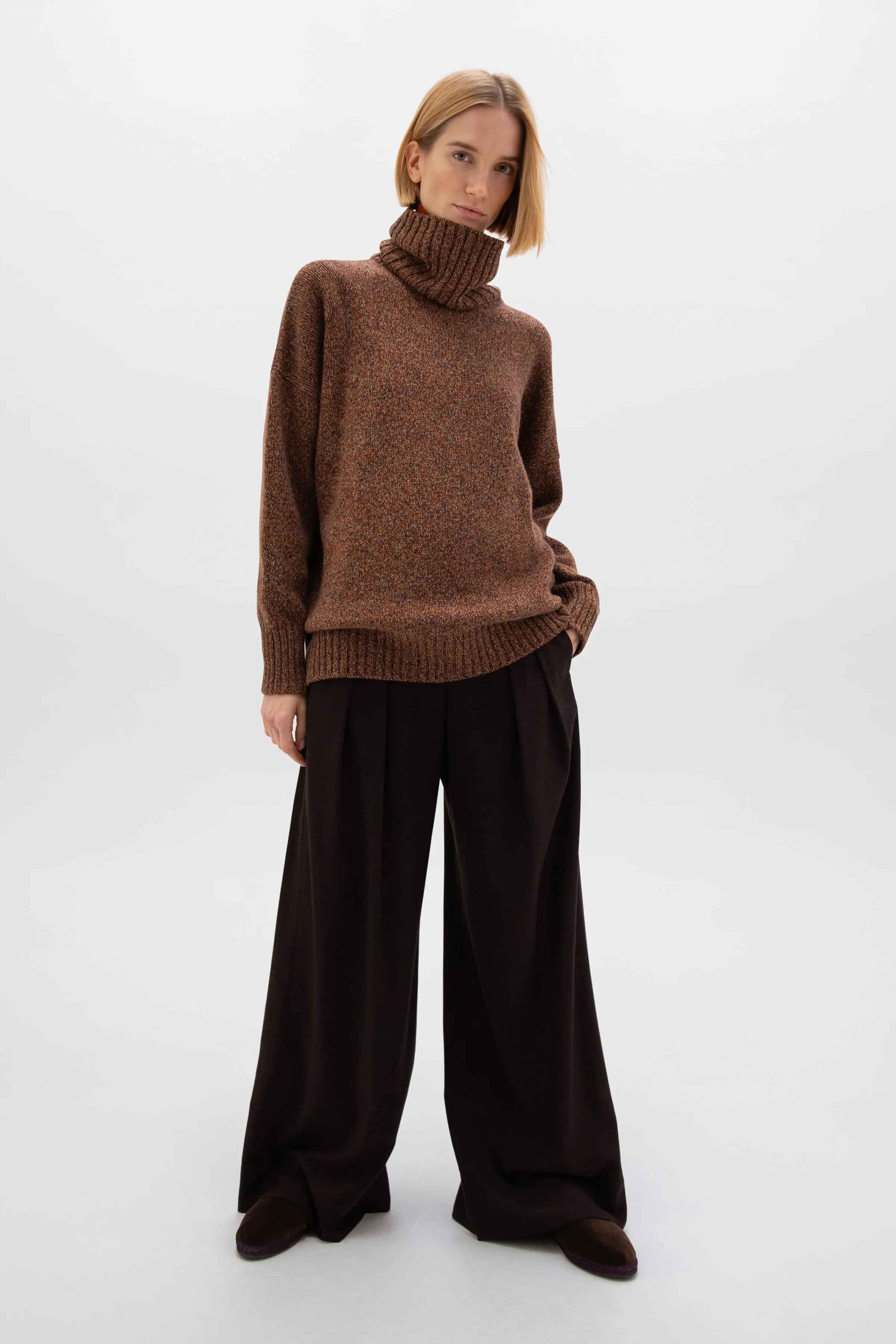 Slouchy Cashmere Marl Roll Neck