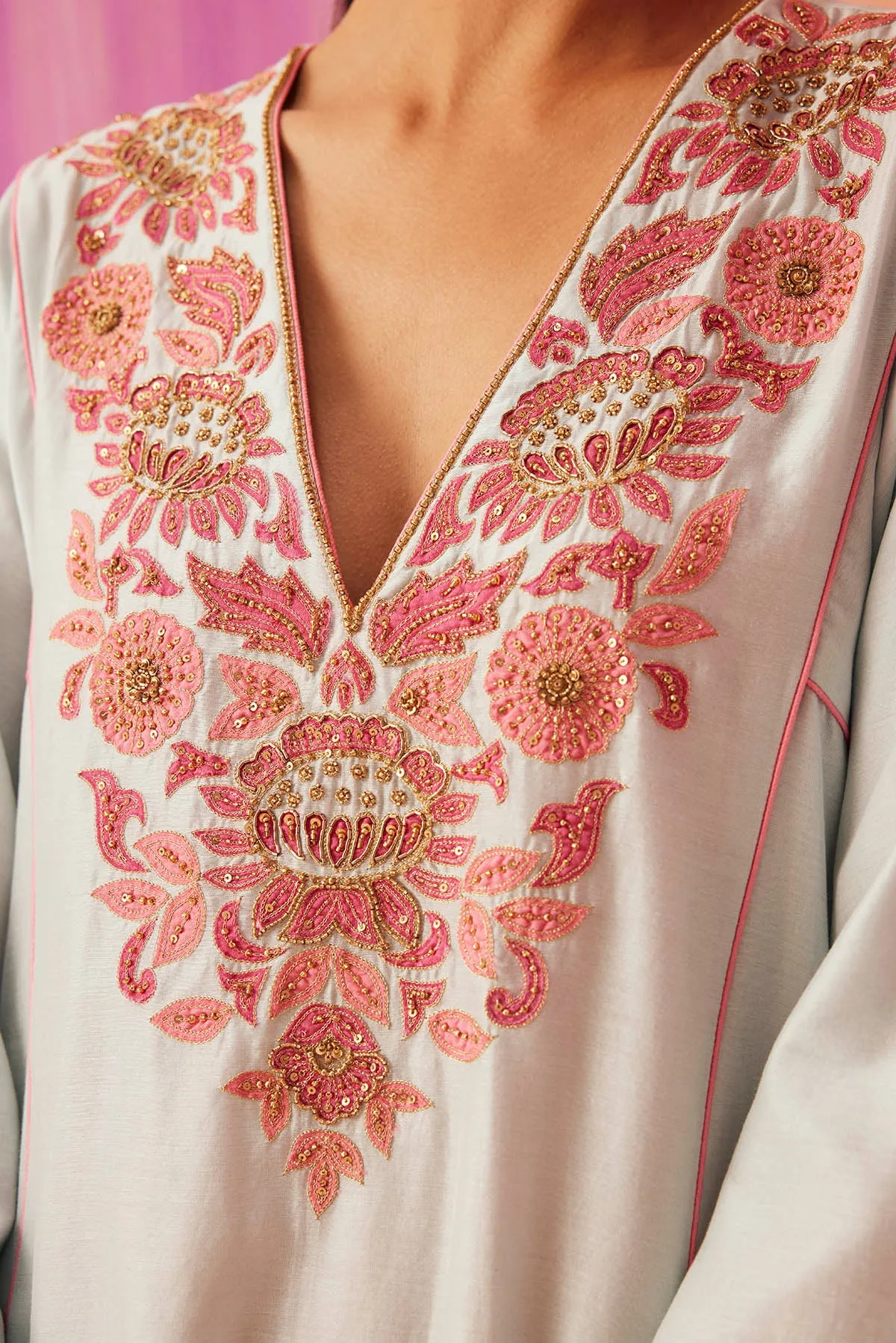 Summer Blooms V-Neck Kurta Set