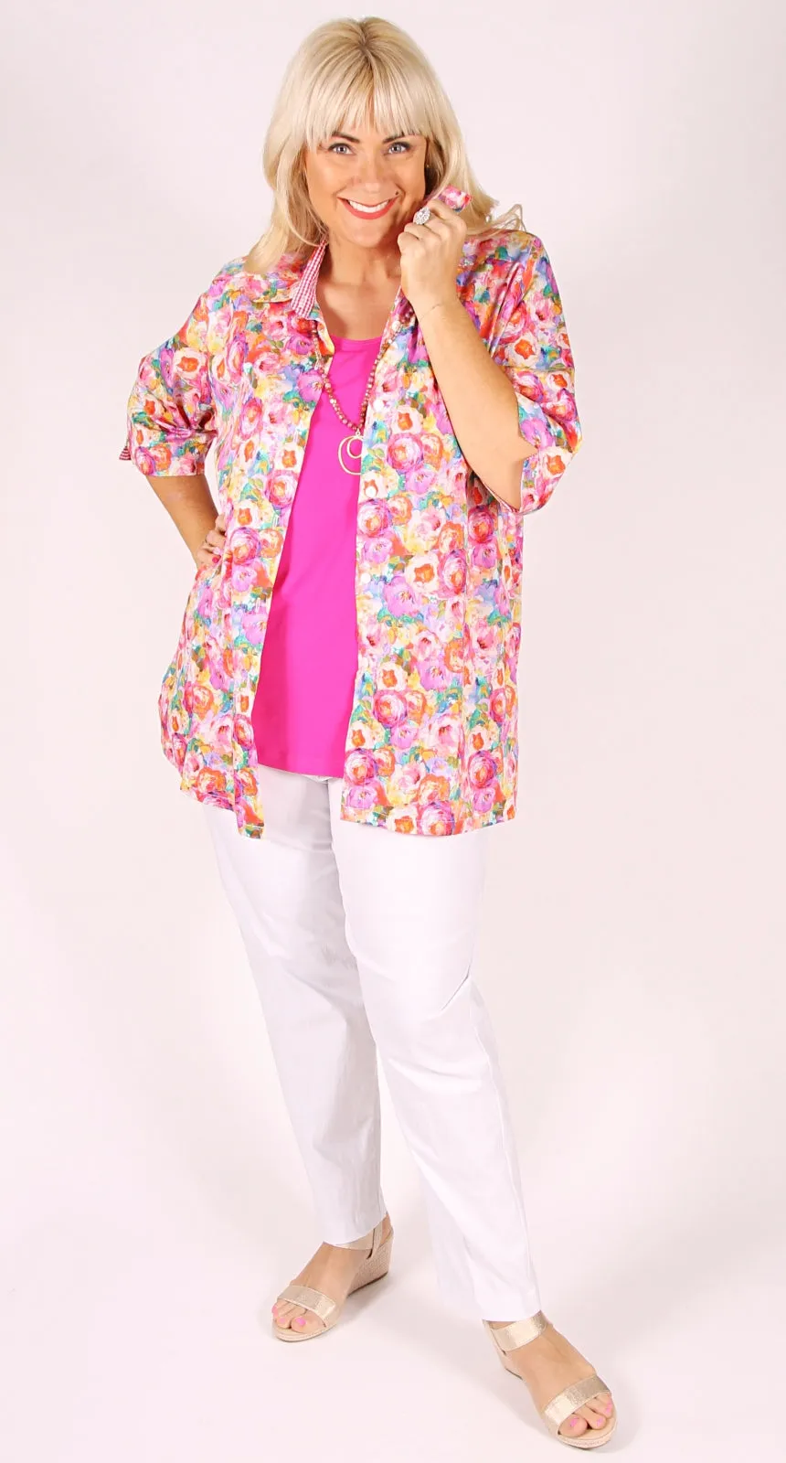 Swiss Cotton Classic Blouse Fuchsia Flowers