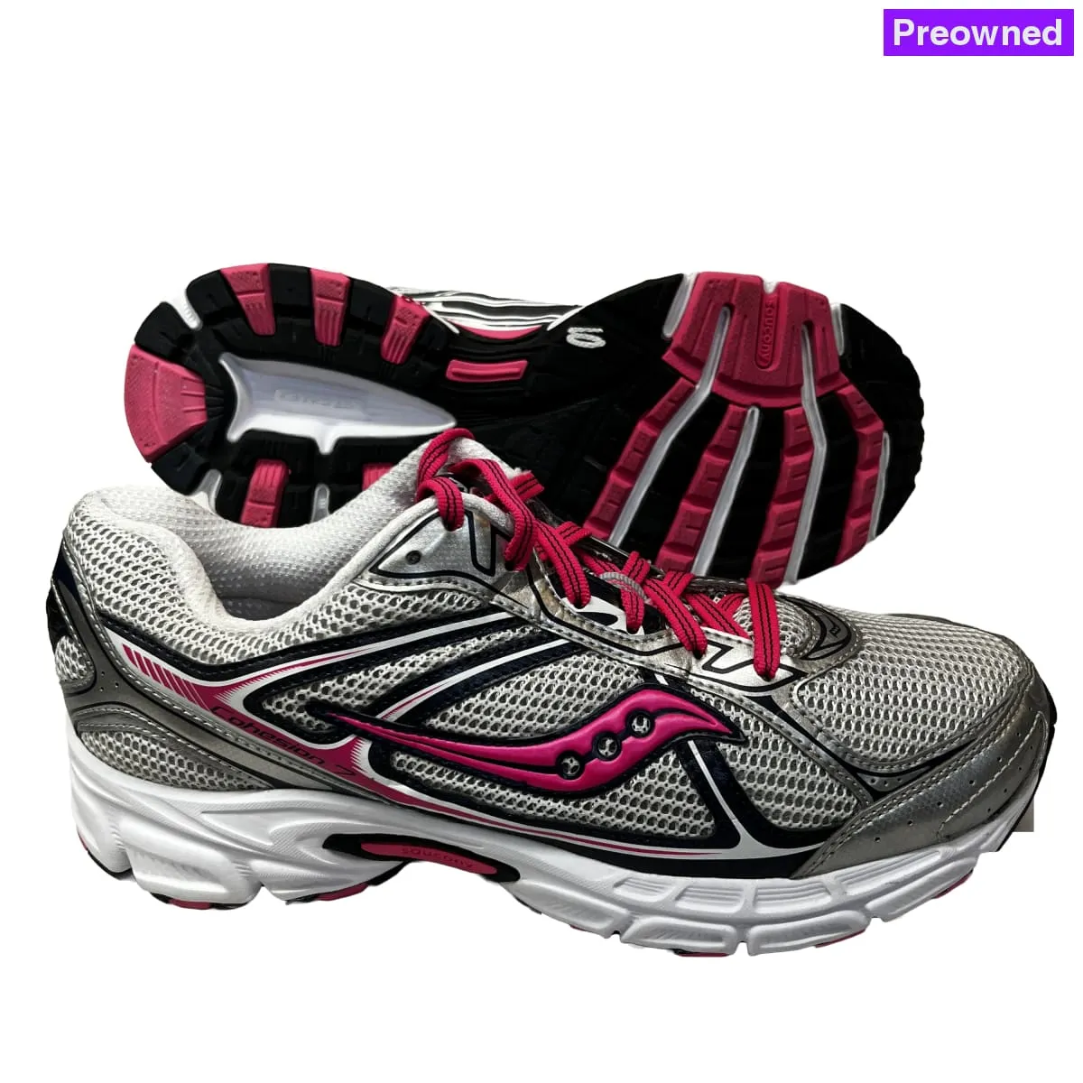 Women's Saucony •Cohesion 7• Running Shoe Silver/Pink 10 Wide - Preowned