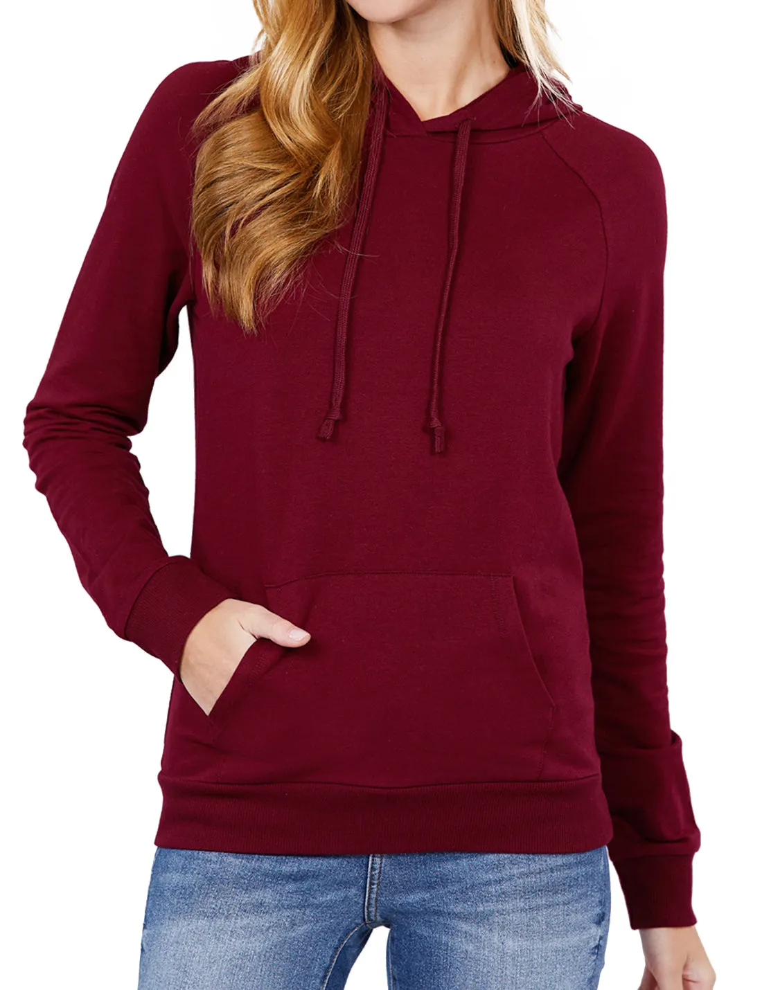 Women's Solid Casual Long Sleeve Hoodie with Kangaroo Pocket (FWH1078)