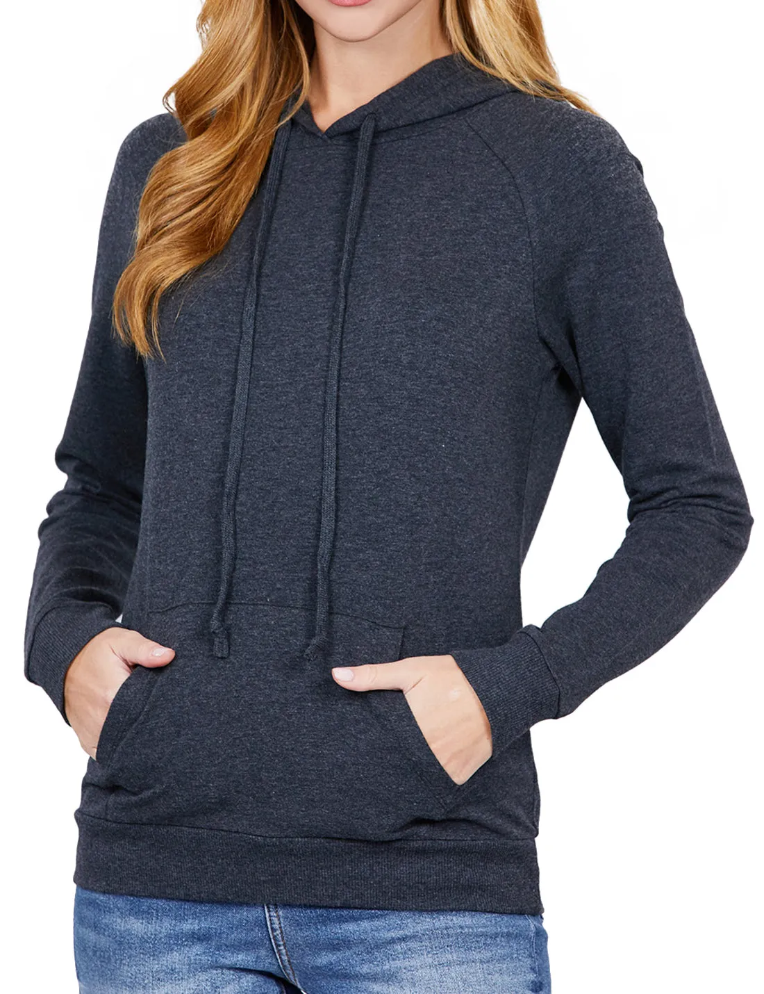 Women's Solid Casual Long Sleeve Hoodie with Kangaroo Pocket (FWH1078)