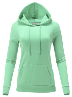 Women's Solid Casual Long Sleeve Hoodie with Kangaroo Pocket (FWH1078)