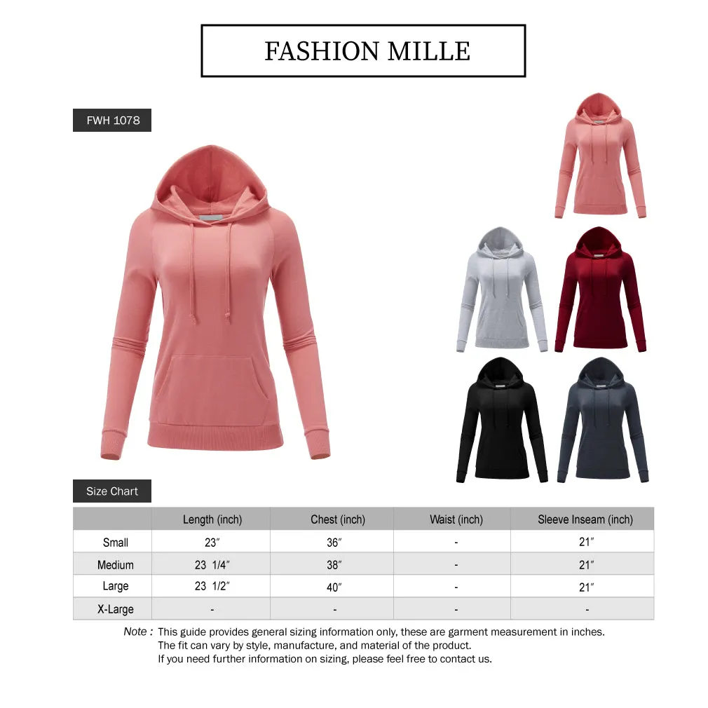 Women's Solid Casual Long Sleeve Hoodie with Kangaroo Pocket (FWH1078)