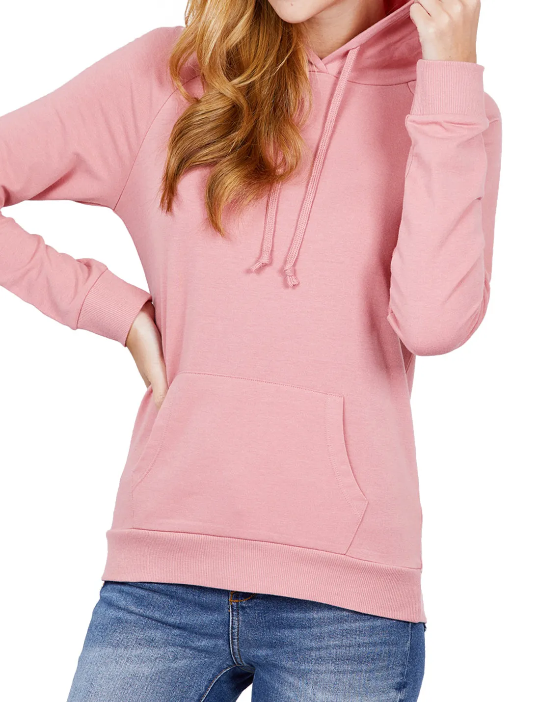 Women's Solid Casual Long Sleeve Hoodie with Kangaroo Pocket (FWH1078)