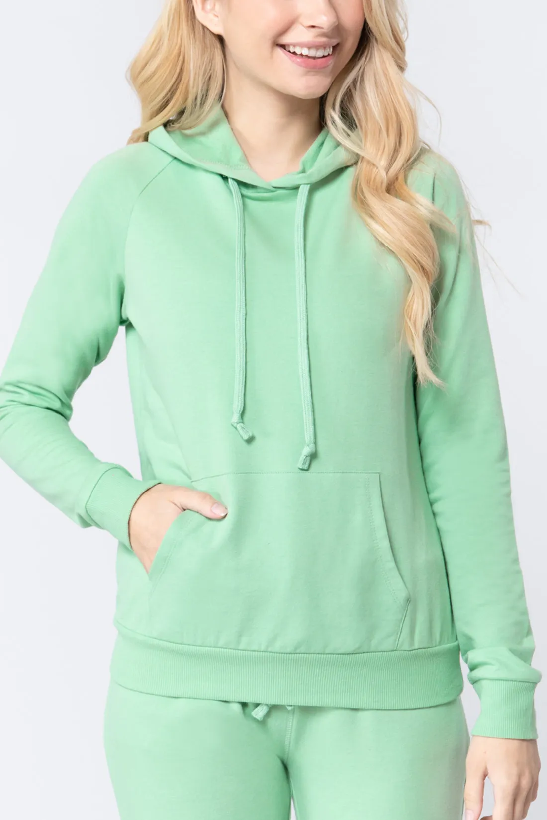 Women's Solid Casual Long Sleeve Hoodie with Kangaroo Pocket (FWH1078)