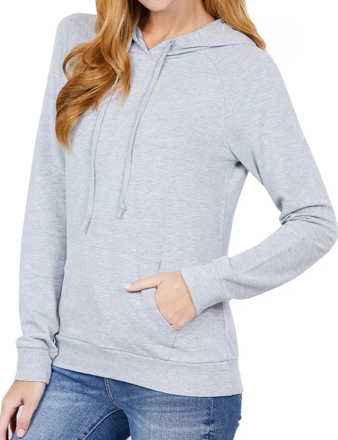 Women's Solid Casual Long Sleeve Hoodie with Kangaroo Pocket (FWH1078)