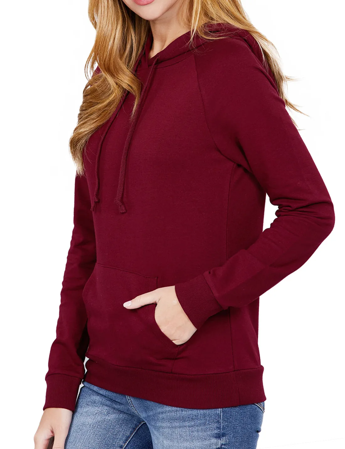 Women's Solid Casual Long Sleeve Hoodie with Kangaroo Pocket (FWH1078)