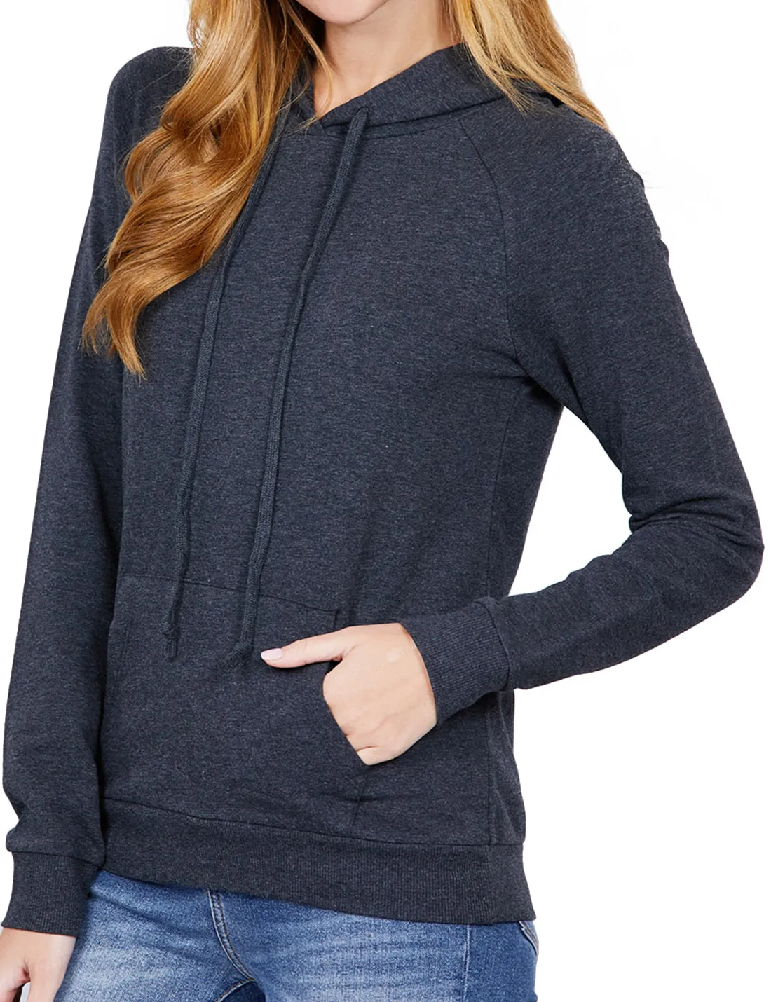 Women's Solid Casual Long Sleeve Hoodie with Kangaroo Pocket (FWH1078)