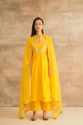 Yellow Mirror Yoke Kurta Set