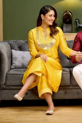 Yellow Mirror Yoke Kurta Set